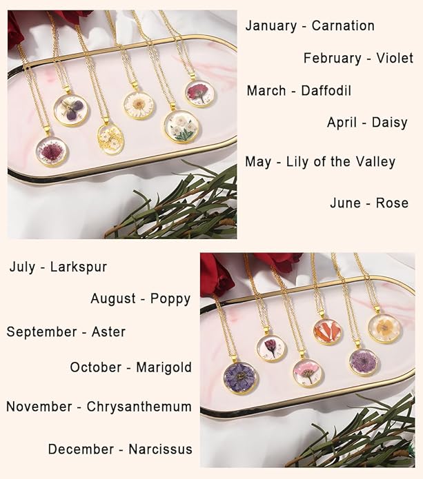 Forget-Me-Not and Queen Anne's Lace Pressed Wildflower Necklace | Birth Month Real Flower Necklace | Gold/Silver Pressed Flower Jewelry | Personalized Handmade Jewelry