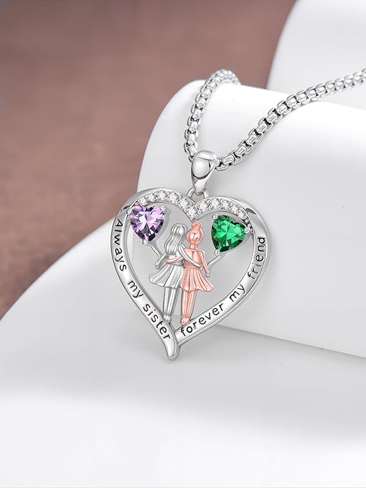 Always My Sister Forever My Friend Birthstone Pendant Necklace Women Jewelry Christmas Valentine Mothers Day Birthday Gifts for Women Sister From Sister