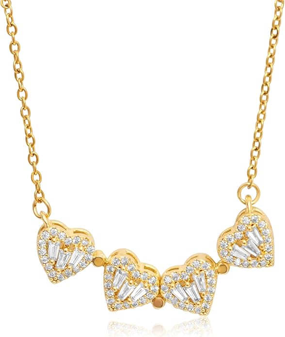 18K Gold Stainless Steel Gold Plated Necklace with Clove Hearts Charm - Can Be Worn Two Ways (Elegant A)
