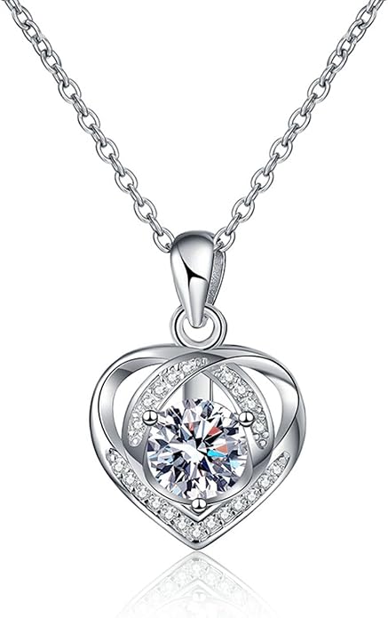 Moissanite Heart Necklace for Women – Shiny Pendant of Love with 925 Sterling Silver Chain, 1-2 Carat Moissanite, Adjustable 18-20 Inch, Romantic Anniversary Jewelry