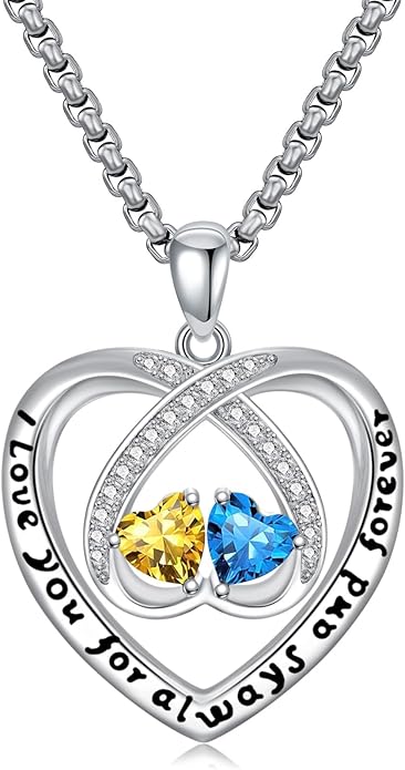 Birthstone Necklaces for Women I Love You for Always and Forever Heart Pendant Necklace Anniversary Jewelry Christmas Valentine Mothers Day Birthday Gifts for Her Wife Girlfriend