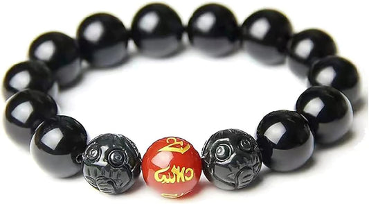 Black Obsidian Bracelet,Feng Shui Black Obsidian Wealth Bracelet for Women Men Couples Handmade Stretch Obsidian Bracelet Bangle with Carved Pixiu Tiger Eye Stone Attract Wealth Money and Good Luck