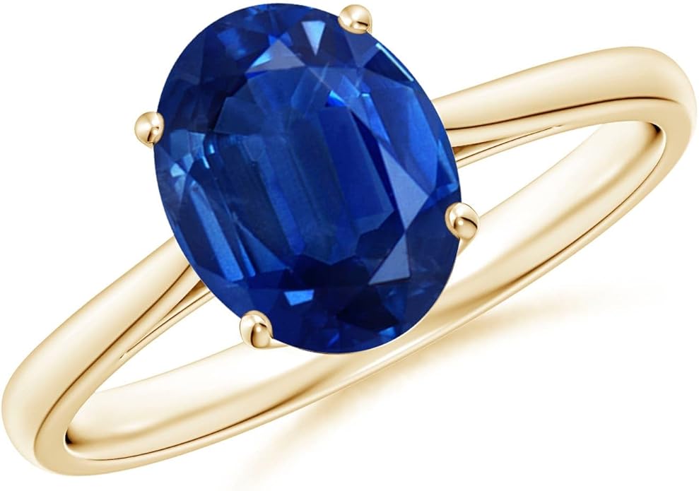 Angara Natural Blue Sapphire Solitaire Engagement Ring for Women | Oval Shape Blue Sapphire Ring in 14K Solid Gold/Sterling Silver/Platinum | September Birthday, Gemstone Jewellery Gift