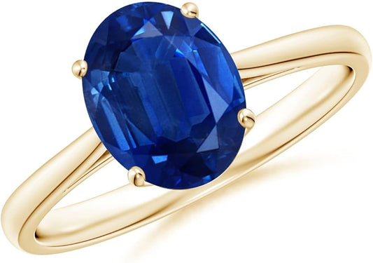 Angara Natural Blue Sapphire Solitaire Engagement Ring for Women | Oval Shape Blue Sapphire Ring in 14K Solid Gold/Sterling Silver/Platinum | September Birthday, Gemstone Jewellery Gift