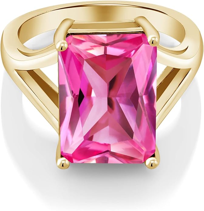 Gem Stone King 5-10 Cttw Gemstone Birthstone Solitaire Engagement Ring For Women | 18K Yellow Gold Plated Silver | 14X10MM Emerald Cut | Wedding Anniversary Ring | Available In Size 5, 6, 7, 8, 9