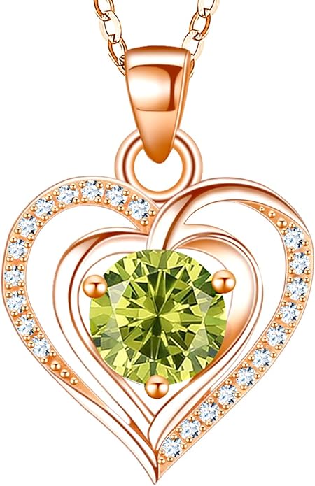 RIVIKO Heart Birthstone Pendant Necklace for Women 925 Sterling Silver Zirconia Necklaces Wedding Anniversary Birthday Mothers Day Jewelry Gifts For Her Mother Wife