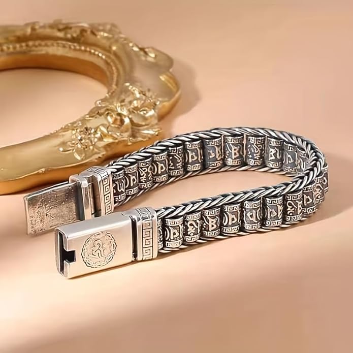 Glowave 925 Sterling Silver Feng Shui Bracelet, Fortune Protection Bangle, Simple Lucky Creative Fengshui Decor for Wealth and Happiness Amulet Bracelet for Men Women