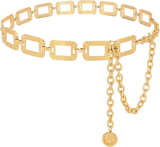 WHIPPY Metal Waist Chain Belt Women Adjustable Body Link Belts Ladies Fashion Chain for Jeans Dress