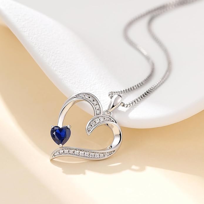 Love Heart Necklace for Women, 925 Sterling Silver Cubic Zirconia Diamond Heart Pendant Jewelry Gift for Mom, Mother, Wife, Girlfriend on Wedding, Birthday, Mother's Day, Chain 18 inch