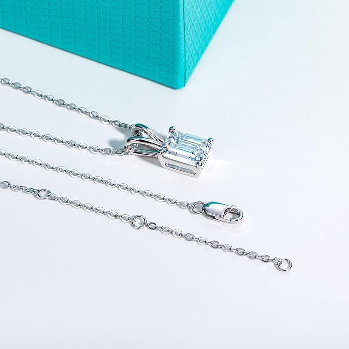AnuClub Moissanite Pendant Necklace 2/3/4/5CT D Color VVS1 925 Sterling Silver Everyday Wear Necklace for Women Wife Her with Certificate, 40+2+3 Adjustable Chain