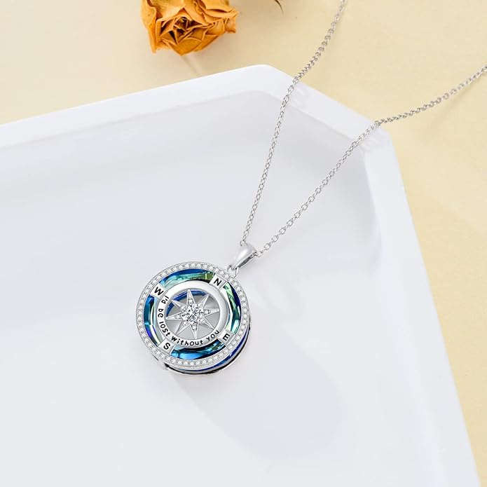TOUPOP Compass Necklace for Women 925 Sterling Silver I'd be Lost without You Compass Pendant Birthstone Necklaces Anniversary Jewelry Birthday Gift for Girlfriend Wife Graduation Gifts for Her Daugthter