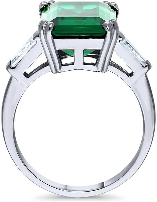 BERRICLE Sterling Silver CZ 3-Stone Solitaire Wedding Engagement Rings for Women, Cubic Zirconia Ring - Asscher, Cushion, Emerald, Pear, Round Cut - Canary Yellow, Green, Amethyst Purple Colors