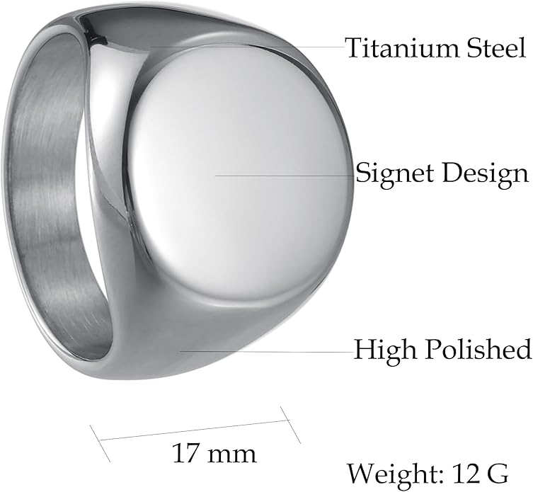 Mens Signet Rings Stainless Steel Pinky Ring for Men Women Silver/Black/Gold Square Cool Finger Ring, Gift for Dad Husband