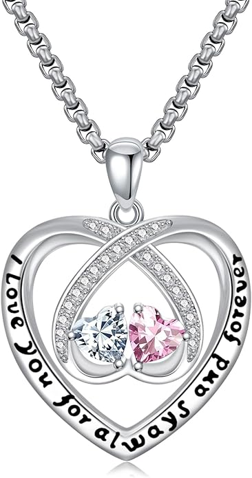 Birthstone Necklaces for Women I Love You for Always and Forever Heart Pendant Necklace Anniversary Jewelry Christmas Valentine Mothers Day Birthday Gifts for Her Wife Girlfriend