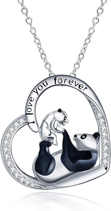 POPKIMI Sterling Silver Necklace Wolves/Elephants/Pandas/Penguins Pendant Necklace for Mom Daughter