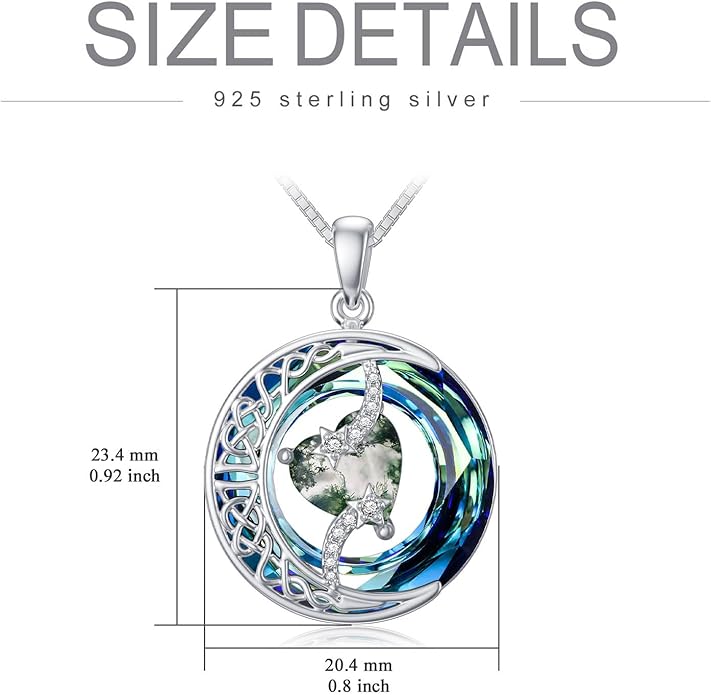 TOUPOP Birthstone Necklace 925 Sterling Silver Moon and Star Pendant with Blue Crystal Celtic Moon Jewelry Birthday Christmas Gifts for Women Mom Wife Her Daughter