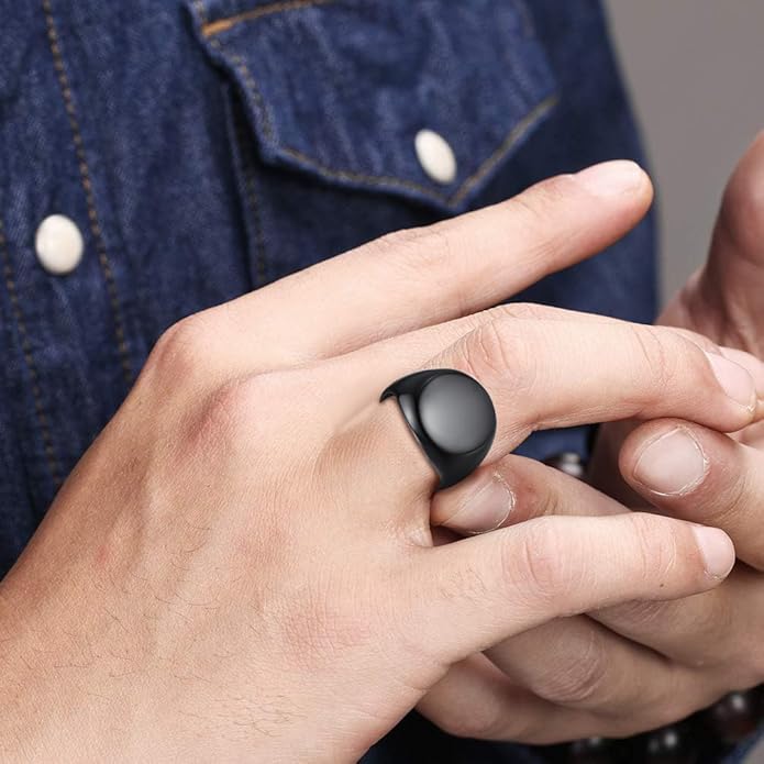 Mens Signet Rings Stainless Steel Pinky Ring for Men Women Silver/Black/Gold Square Cool Finger Ring, Gift for Dad Husband