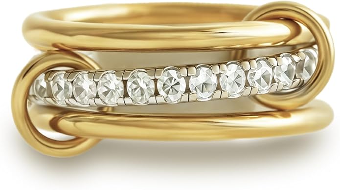 Gold Stackable Rings for Women Non Tarnish, 18k Gold Plated Cubic Zirconia Rings, Silver Gold Multi Ring Mixed Metals Stack Rings Set