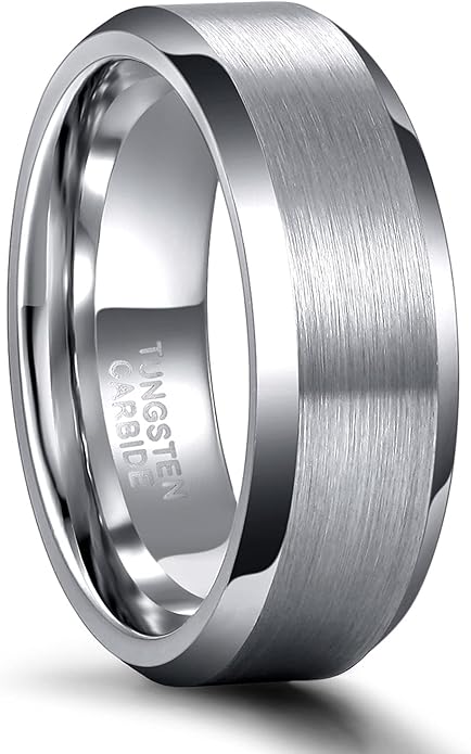 Greenpod 4MM 6MM 8MM Tungsten Carbide Engagement Ring Brushed Beveled Edge Polished Silver Wedding Band for Men Women Engraved I Love You Always & Forever Size 4-15