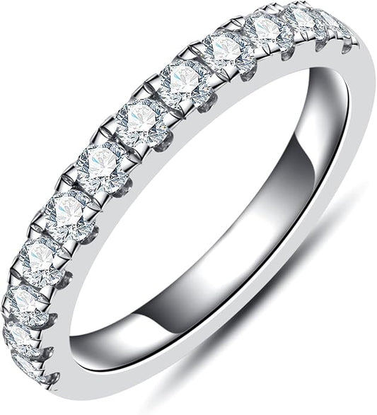 Moissanite Eternity Rings Wedding Bands 2.5MM D Color VVS1 Round Cut Moissanite Diamond 925 Sterling Silver Half Eternity Band Anniversary Rings for Women