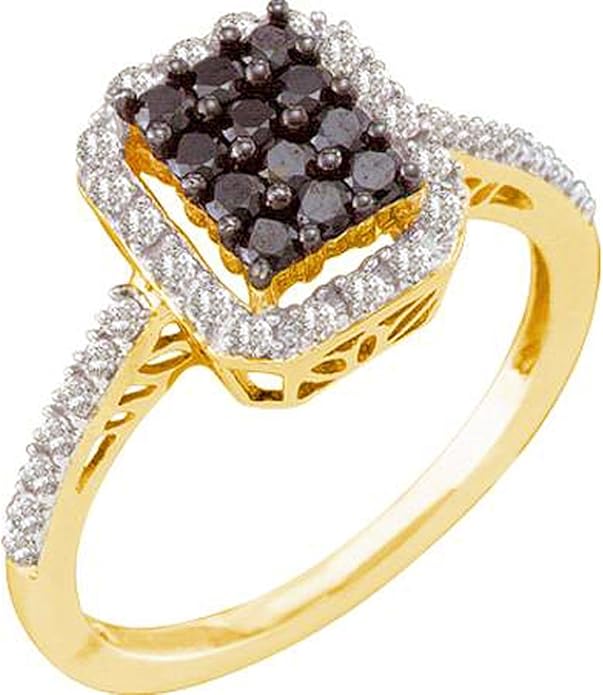 Dazzlingrock Collection 0.50 Carat (Cttw) 10k Round Black & White Diamond Women Cocktail Ring, Yellow Gold