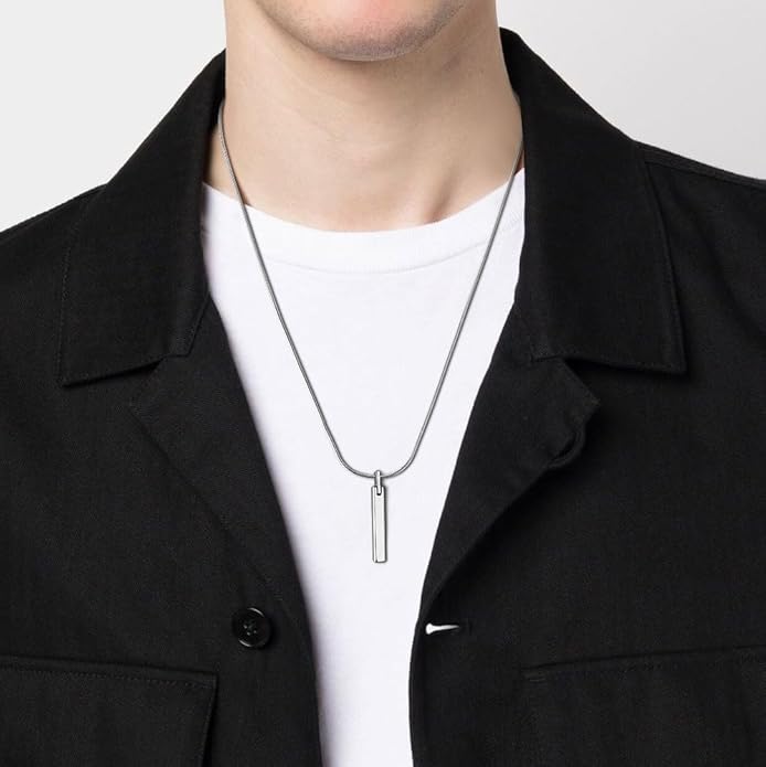 COAI Tungsten Bar Necklace for Men, Men's Pendant Necklace God/Silver 20"-26"