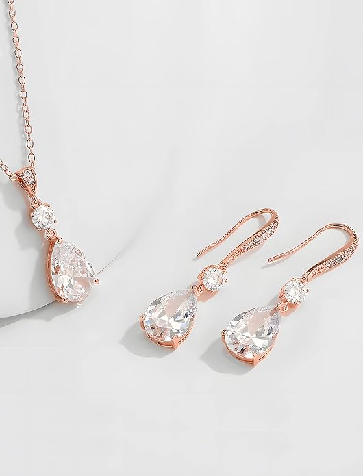 Drop Dangle Earrings for Women, Pear Cut Cubic Zirconia Long Teardrop Wedding Bridal Earrings, Silver Rose Gold Plated Copper Brass Micro Inlay CZ Gorgeous Plain Simple Fine Jewelry Gifts Box
