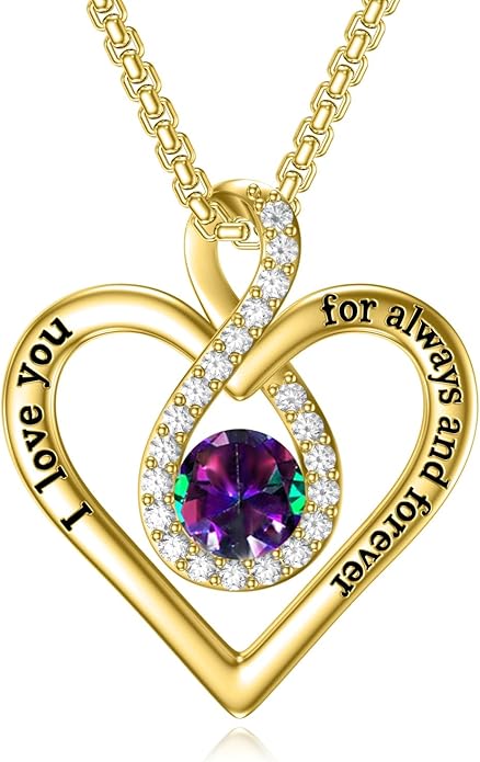 I Love You For Always and Forever Birthstone Necklace Infinity Love Heart Pendant Jewelry Christmas Valentine Mothers Day Birthday Gifts for Women Her Wife Girlfriend