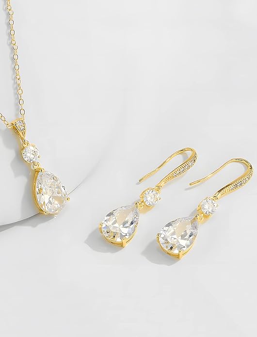 Drop Dangle Earrings for Women, Pear Cut Cubic Zirconia Long Teardrop Wedding Bridal Earrings, Silver Rose Gold Plated Copper Brass Micro Inlay CZ Gorgeous Plain Simple Fine Jewelry Gifts Box