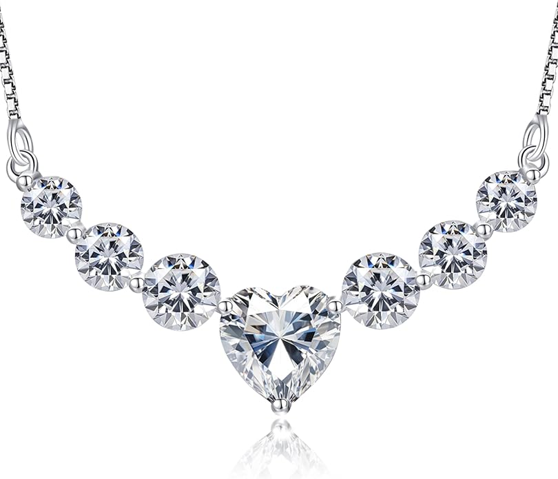 Moissanite Necklace for Women, 1.7-7.6 Carat Heart Necklace Engraved 'I LOVE YOU' Gift for Wife, Wedding Anniversary Birthday Gifts for Women, Jewelry Gifts for Her Wife Mom Girlfriend Lady
