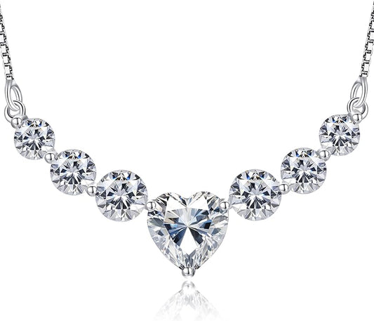 Moissanite Necklace for Women, 1.7-7.6 Carat Heart Necklace Engraved 'I LOVE YOU' Gift for Wife, Wedding Anniversary Birthday Gifts for Women, Jewelry Gifts for Her Wife Mom Girlfriend Lady