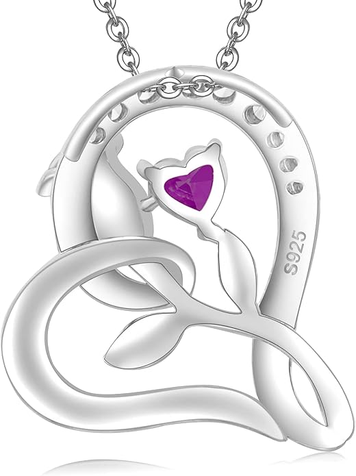 Rose Flower Heart Birthstone Necklaces for Women, 925 Sterling Silver Anniversary Jewelry, Pendant Heart Necklaces Birthday Anniversary Christmas Gift for Women Wife Mom Girlfriend Lady
