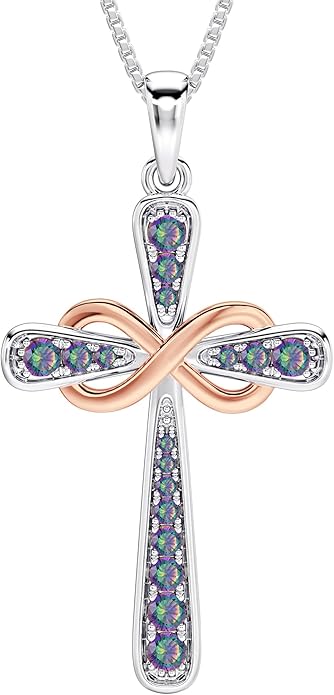 YL 925 Sterling Silver Cross Necklace for Women Halo Infinity Pendant Birthstone Jewelry for Mom