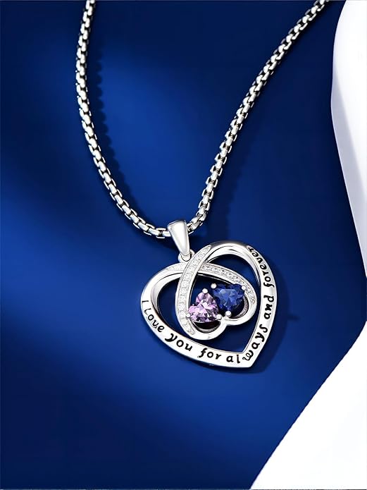 Birthstone Necklaces for Women I Love You for Always and Forever Heart Pendant Necklace Anniversary Jewelry Christmas Valentine Mothers Day Birthday Gifts for Her Wife Girlfriend
