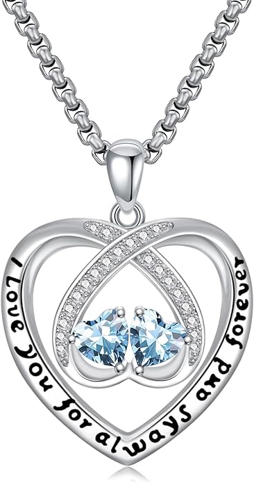 Birthstone Necklaces for Women I Love You for Always and Forever Heart Pendant Necklace Anniversary Jewelry Christmas Valentine Mothers Day Birthday Gifts for Her Wife Girlfriend