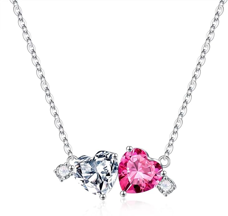 Iefil Double Birthstone Necklace for Women - 0.8CT 925 Sterling Silver Birthstone Necklace, Gifts for Her Wife Girlfriend Mom