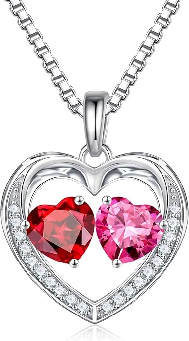 Iefil Birthstone Jewelry for Women - 925 Sterling Silver Birthstone Necklace, Anniversary Birthday Gifts for Women, Jewelry Gifts for Her Wife Mom Daughter