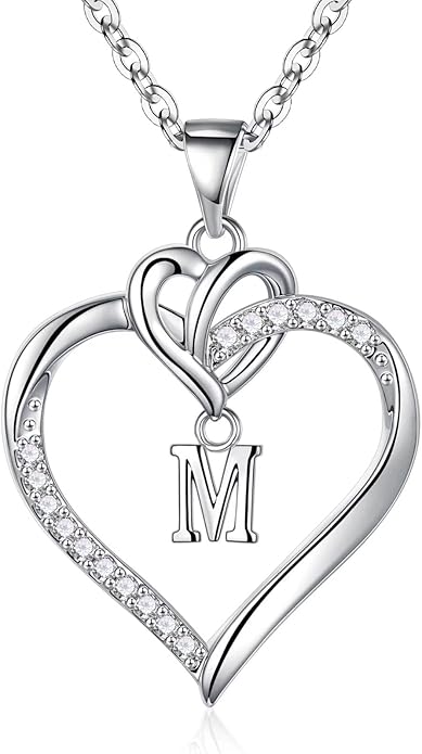 STORUP Heart Initial Necklaces for Women Girls, 14K Gold Plated Cubic Zirconia Heart Initial A-Z Pendant Necklace Dainty Heart Necklaces for Women Teen Girl Jewelry Birthday Gifts