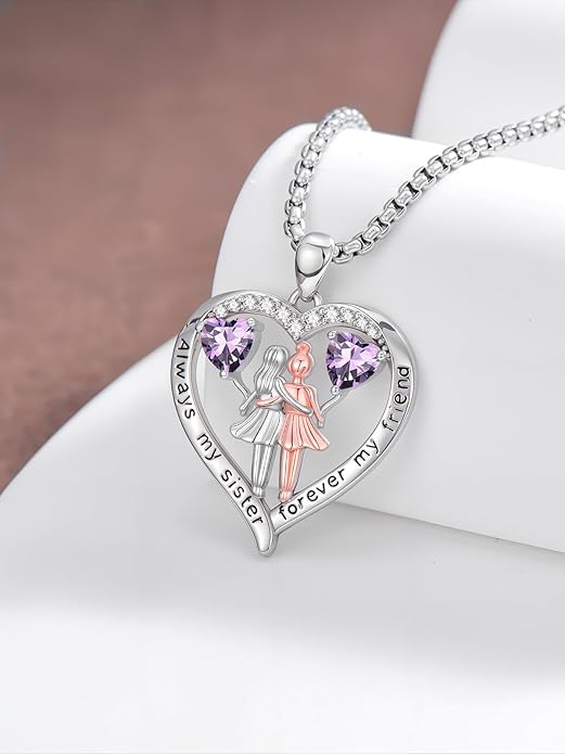 Always My Sister Forever My Friend Birthstone Pendant Necklace Women Jewelry Christmas Valentine Mothers Day Birthday Gifts for Women Sister From Sister