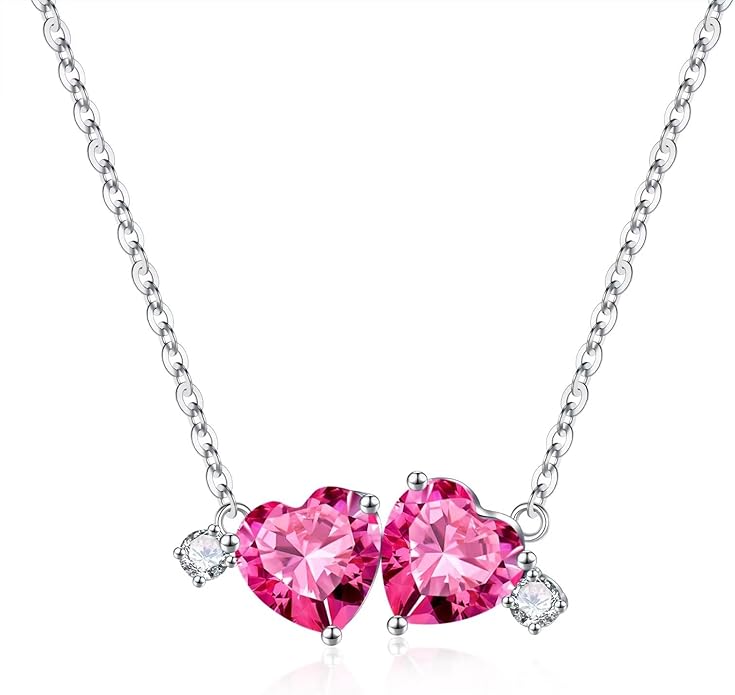 Iefil Double Birthstone Necklace for Women - 0.8CT 925 Sterling Silver Birthstone Necklace, Gifts for Her Wife Girlfriend Mom