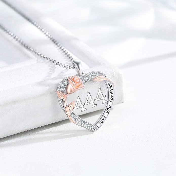 Number Necklace for Women 925 Sterling Silver Rose Angel Numbers Necklace Jewelry Birthday Gift for Grandma Mother