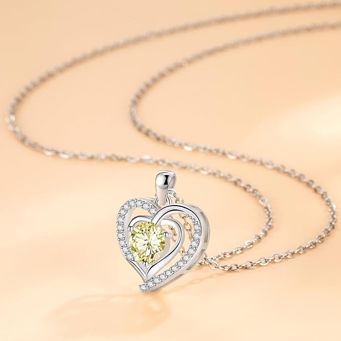 Heart Necklace, I Love You Always & Forever, Birthstone Cubic Zirconia Pendant, Gift for Women