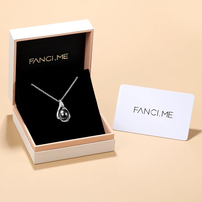 FANCIME Gift for Women Wife Natural Tahitian Pearl Necklace Sterling Silver Mysterious Ocean Treasure 10-12MM Black Pearl Luxury Jewelry Gift for Women, Mother, Wife, 16"+2" Adjustable