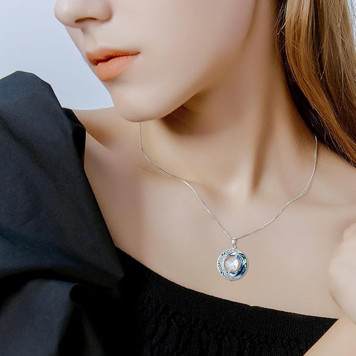 TOUPOP Birthstone Necklace 925 Sterling Silver Moon and Star Pendant with Blue Crystal Celtic Moon Jewelry Birthday Christmas Gifts for Women Mom Wife Her Daughter