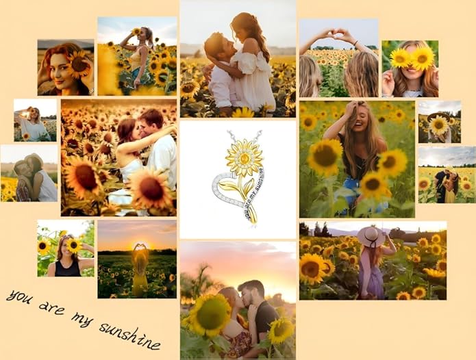Anniversary Birthday Gifts for Women,Christmas Gifts for Women,Sunflower Necklace,18K Gold Plated You Are My Sunshine Necklace,Mothers Day Gifts for Wife,Girlfriend,Mom, Daughter,Sister