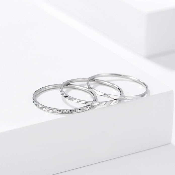 KAZITSAN 1mm 3pc Women Men Stainless Steel Rings fashion Plain Band Knuckle Stacking Midi Rings Silver/Rose Gold Wedding Band Comfort Fit