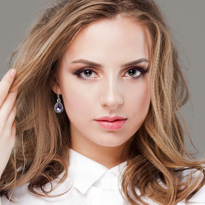 Hefanny 12 Pairs Teardrop Druse Crystal Drop Dangle Earrings for Women Cubic Zirconia Huggie Hoop Earring Jewelry Set Christmas Gifts