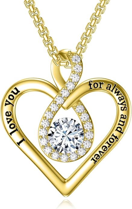 I Love You For Always and Forever Birthstone Necklace Infinity Love Heart Pendant Jewelry Christmas Valentine Mothers Day Birthday Gifts for Women Her Wife Girlfriend