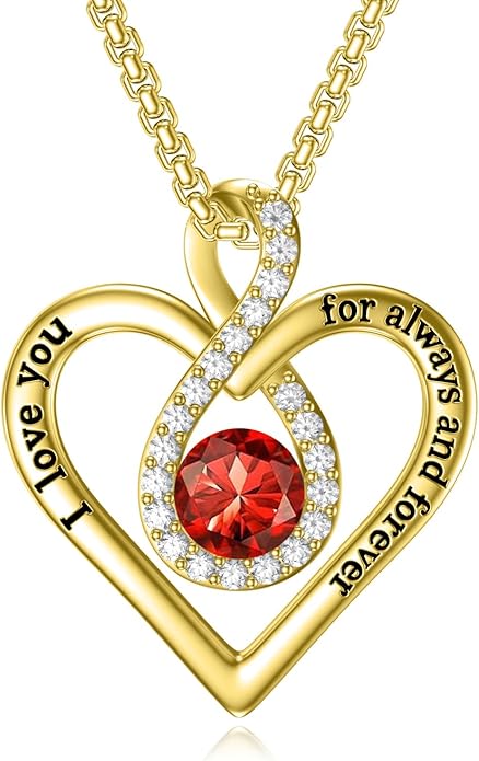 I Love You For Always and Forever Birthstone Necklace Infinity Love Heart Pendant Jewelry Christmas Valentine Mothers Day Birthday Gifts for Women Her Wife Girlfriend