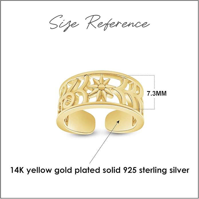 Adjustable Flower Toe Ring Jewelry for Women 14k Gold Plated Sterling Silver